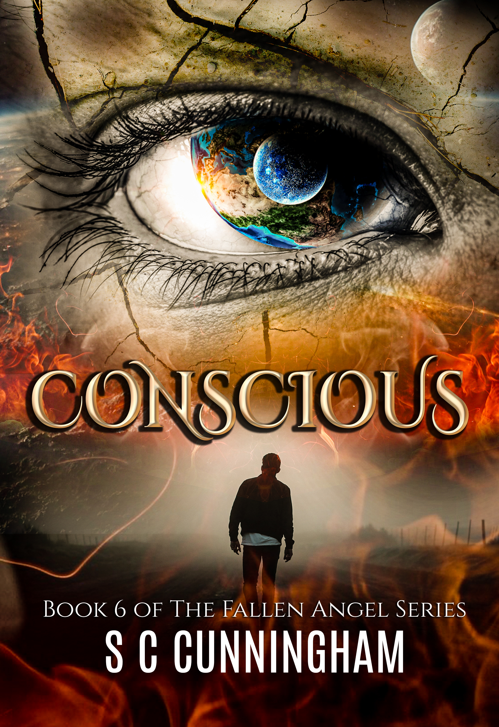 Conscious by author S C Cunningham, book 6 of The Fallen Angel Series. The Deal, Karma, The Calling, Already Dead, SCCunningham, fantasy, paranormal suspense thriller.