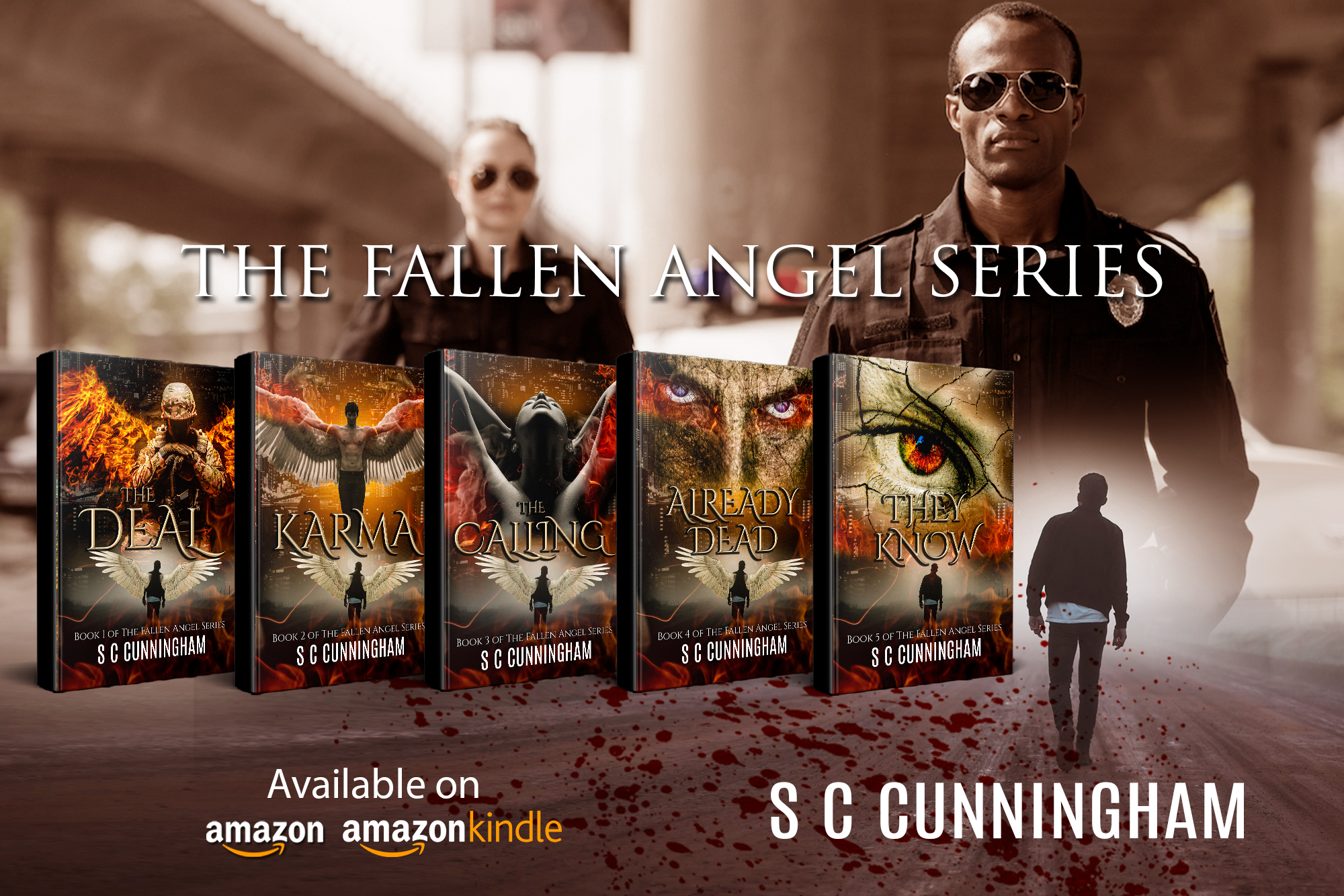 Book covers of The Fallen Angel Series by crime writer S C Cunningham, a contemporary crime paranormal rom fantasy by author SCCunningham. 